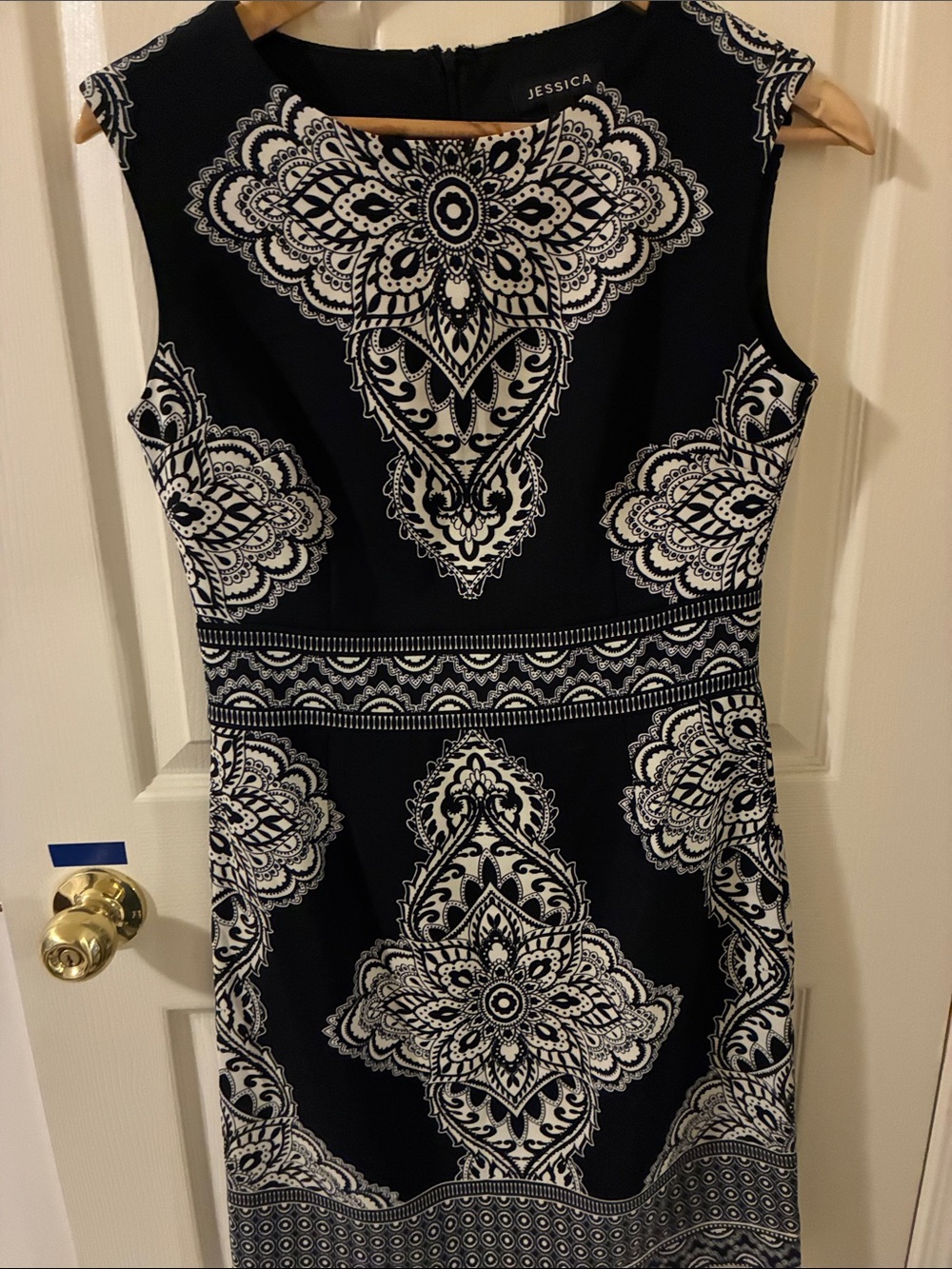 Jessica Black Dress with White Ornate Medallion Print
